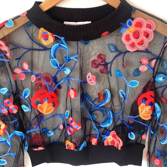 (A4c) NEW Cosmopolitan x Dress the Population Floral Sheer crop, Sz Small, NWOT - Picture 4 of 11